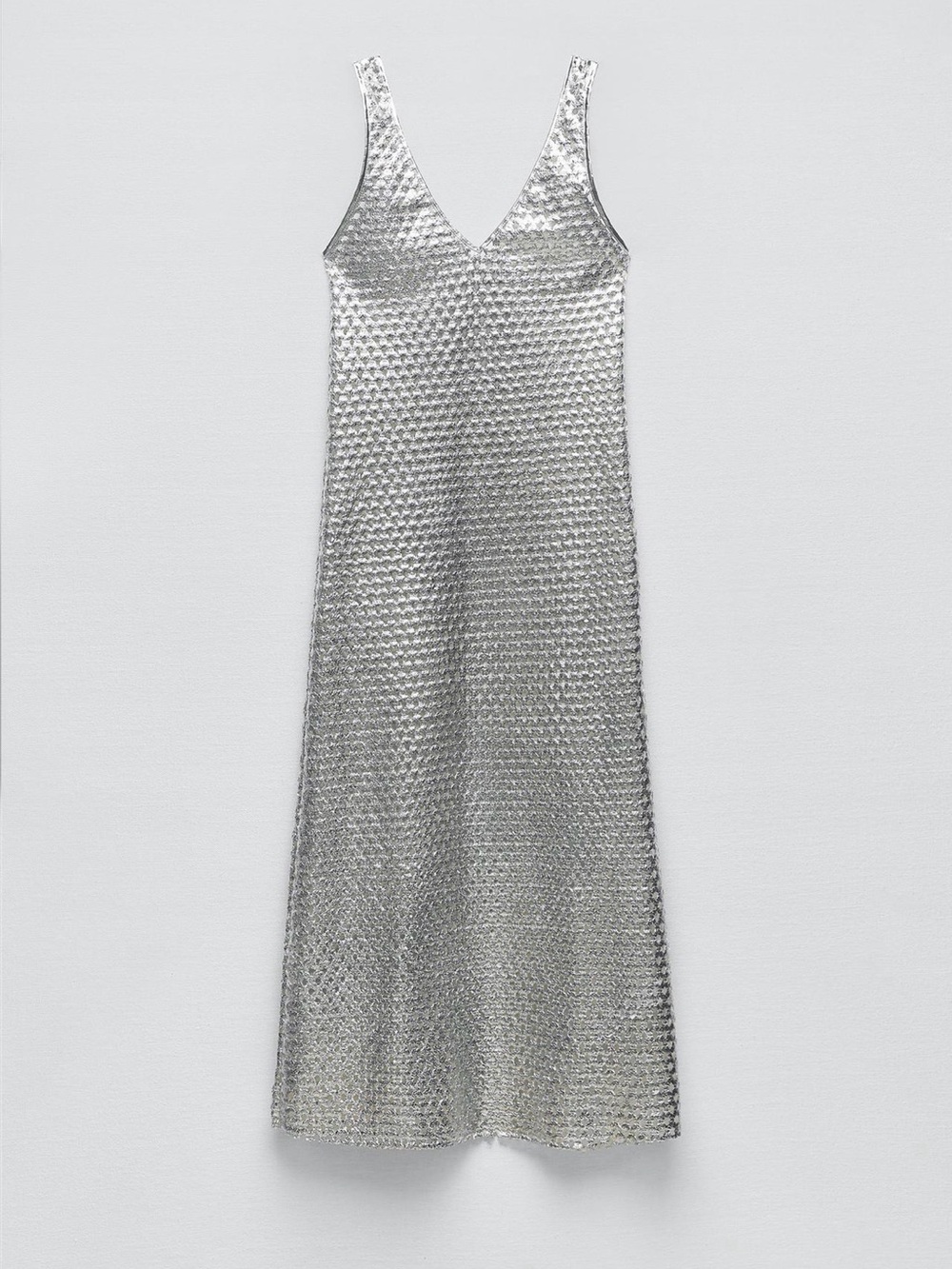 Zara Silver Mesh V-Neck Swim Coverup Maxi